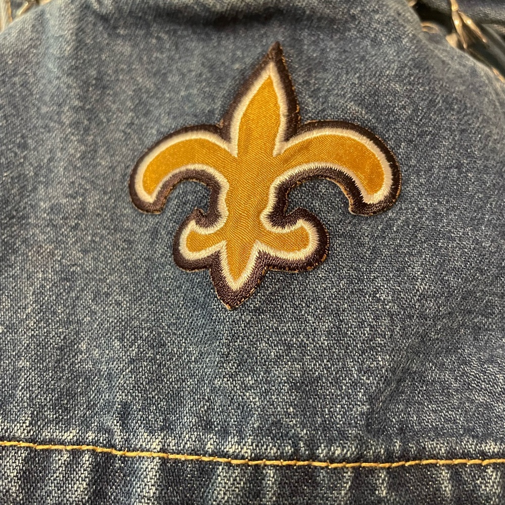 Denim Overalls with New Orleans Saints NFL Gold Fleur-de-Lis Patch